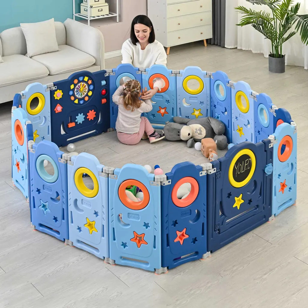 YOLEO Laufgitter Laufstall Baby Absperrgitter Krabbelgitter Schutzgitter Für Kinder Aus Kunststoff Mit Tür Spielzeugboard 14-Paneele Mit Uhr Tafel 10 YOLEO Laufgitter Laufstall Baby Absperrgitter Krabbelgitter Schutzgitter Für Kinder Aus Kunststoff Mit Tür Spielzeugboard 14-Paneele Mit Uhr Tafel – Bild 8