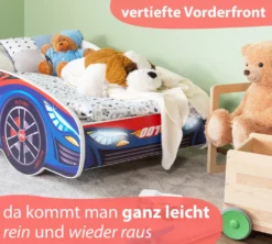 Alcube® Autobett 80x160 Mit LED-Beleuchtung PKW Burning Flame Mit Matratze Und Lattenrost Jugendbett Kinderbett 80x160 Cm - Blau -Barbie Store 60073b743ce5ab9a899139eb3bd1d766