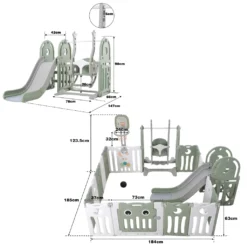 Laufgitter Baby Laufstall 14+2 Panel Schutzgitter Mit Rutsche Schaukel Basketballkorb BB-Sound-Knopf Klappbar Absperrgitter Kunststoff Krabbelgitter Für Kinder -(Grün) -Barbie Store 60d37a5cfb573c87fb25246920a52be1