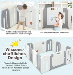 COSTWAY Faltbares Laufstall, Baby-Laufgitter Mit Tür & Spielpaneel & Sicherheitsschloss, Mit Whiteboard & Kugel & Soundknopf, Absperrgitter Für Babys & Kinder Von 6-36 Monaten, Beige (12+2 Paneelen) -Barbie Store 61437d38e4cb0ad48811b8d10061cc7e