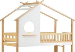 Merax Kinderbett Etagenbett 90x200cm Mit Leiter, Rausfallschutz Und Dachform, Hochbett 2 Einzelbetten Stockbett Aus Kiefernholz, Weiß Und Natur -Barbie Store 6196ac2b6828bc640c3f0d7d0004fd76