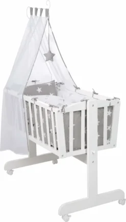 Roba Komplettwiegenset, 'Little Stars' (40x90cm), Weiß, Feststellfunktion, Inkl. Zubehör