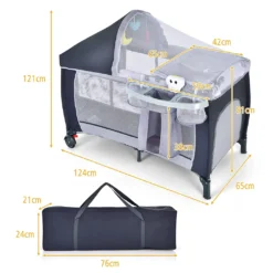 COSTWAY 4 In 1 Klappbares Reisebett & Babywiege & Wickeltisch & Laufstall Mit Schaukelfunktion, Inkl. Spieluhr, Spielbogen, Wickelauflage, Matratze, Windel Organizer Und Tragetasche (Grau) -Barbie Store 64d0d40c5df4feb52424b0db0dd6d597