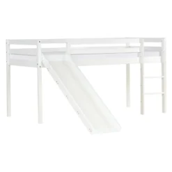 Homestyle4u 2124, Hochbett Mit Rutsche Und Lattenrost Kinderbett Weiß Kiefer 90x200 Cm Jugendbett Spielbett Rutschbett