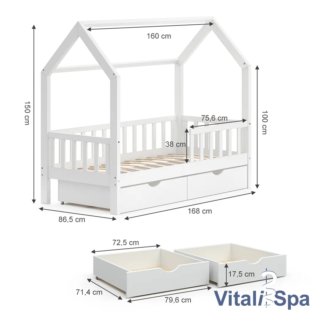 VitaliSpa Kinderbett Hausbett Spielbett Wiki 80x160 Inkl Matratze 2 Schubladen 5 VitaliSpa Kinderbett Hausbett Spielbett Wiki 80x160 Inkl Matratze 2 Schubladen – Bild 3