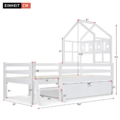 Merax Kinderbett Miki Hochbett Mit Leiter Und Schubladen, Inkl. Lattenrost Und Rausfallschutz, Hausbett 160x80cm Kinderhaus Jugendbett Spielbett Aus Massivholz, Weiß -Barbie Store 68ae58b22e8ae5b934eb24cd4fd326fe