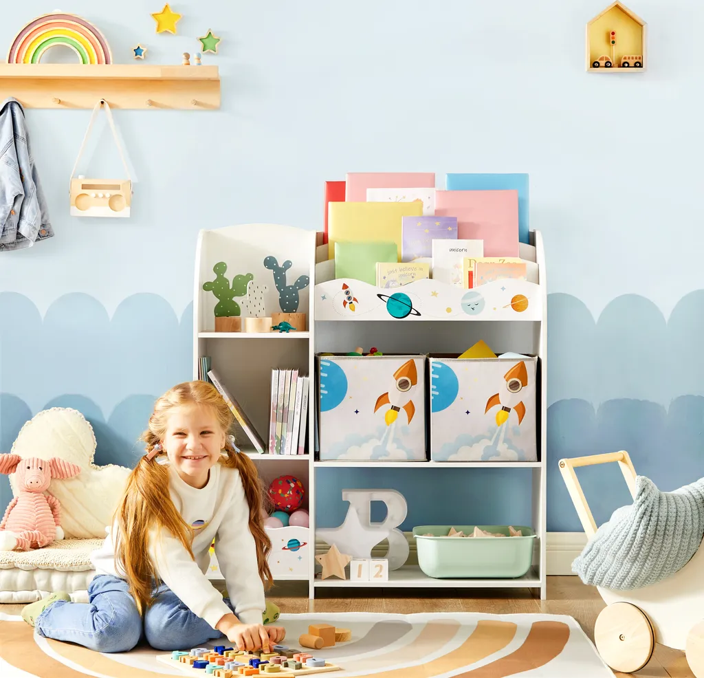 SONGMICS Kinderzimmerregal Kinderregal Bücherregal Für Kinder Mit 2 Boxen Spielzeug-Organizer Multifunktionale Ablage Mit 2 Aufbewahrungsboxen Weiß GKR42WT 5 SONGMICS Kinderzimmerregal Kinderregal Bücherregal Für Kinder Mit 2 Boxen Spielzeug-Organizer Multifunktionale Ablage Mit 2 Aufbewahrungsboxen Weiß GKR42WT – Bild 3