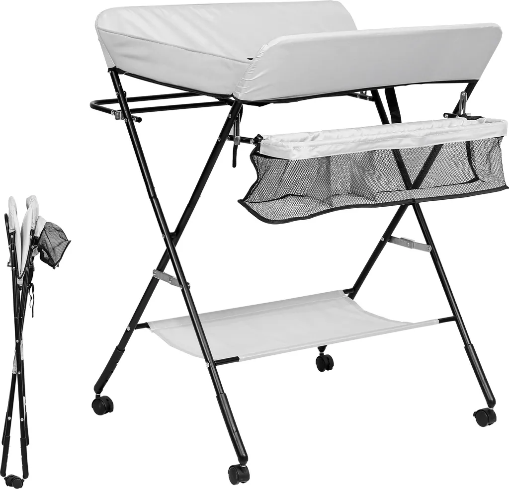 EINFEBEN Baby Wickeltisch Mulde Badewanne Höhenverstellbare Klappbar Wickelkommode Klappbarer Höhenverstellbarer Mit Auflage Mit Abschließbaren Rädern Sicherheitsgurt 3 EINFEBEN Baby Wickeltisch Mulde Badewanne Höhenverstellbare Klappbar Wickelkommode Klappbarer Höhenverstellbarer Mit Auflage Mit Abschließbaren Rädern Sicherheitsgurt