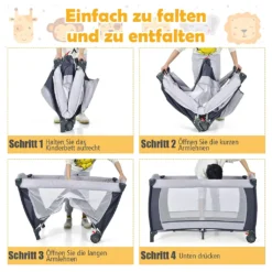 COSTWAY 4 In 1 Klappbares Reisebett & Babywiege & Wickeltisch & Laufstall Mit Schaukelfunktion, Inkl. Spieluhr, Spielbogen, Wickelauflage, Matratze, Windel Organizer Und Tragetasche (Grau) -Barbie Store 6bc803d9fae1576bdfa446e4d993f84d