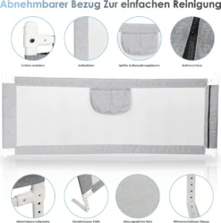 Lospitch Bettgitter 180*80 Cm Bettschutzgitter Kinderbettgitter Für Kinder Babybettgitter Höhenverstellbar Klappbar Passend Für Kinderbetten, Elternbetten Anti-Fall Für Baby Kinder - Grau Schutzgitter-Zubehör -Barbie Store 6ca5c167687d6609f156aae9b40a2694