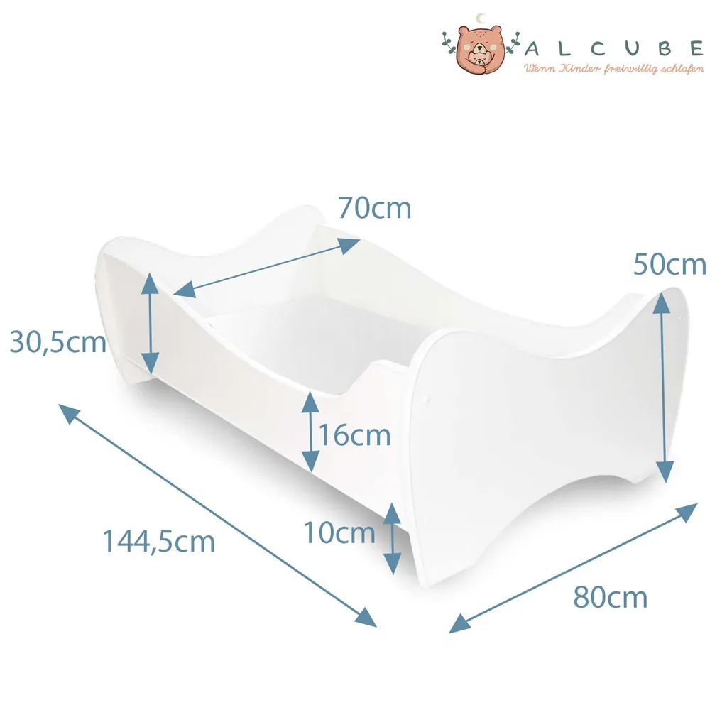 Alcube Kinderbett 70x140 Mit Matratze Lattenrost Und Rausfallschutz MDF MASSIVHOLZ Juniorbett Jugendbett - Weiß 4 Alcube Kinderbett 70x140 Mit Matratze Lattenrost Und Rausfallschutz MDF MASSIVHOLZ Juniorbett Jugendbett - Weiß – Bild 2