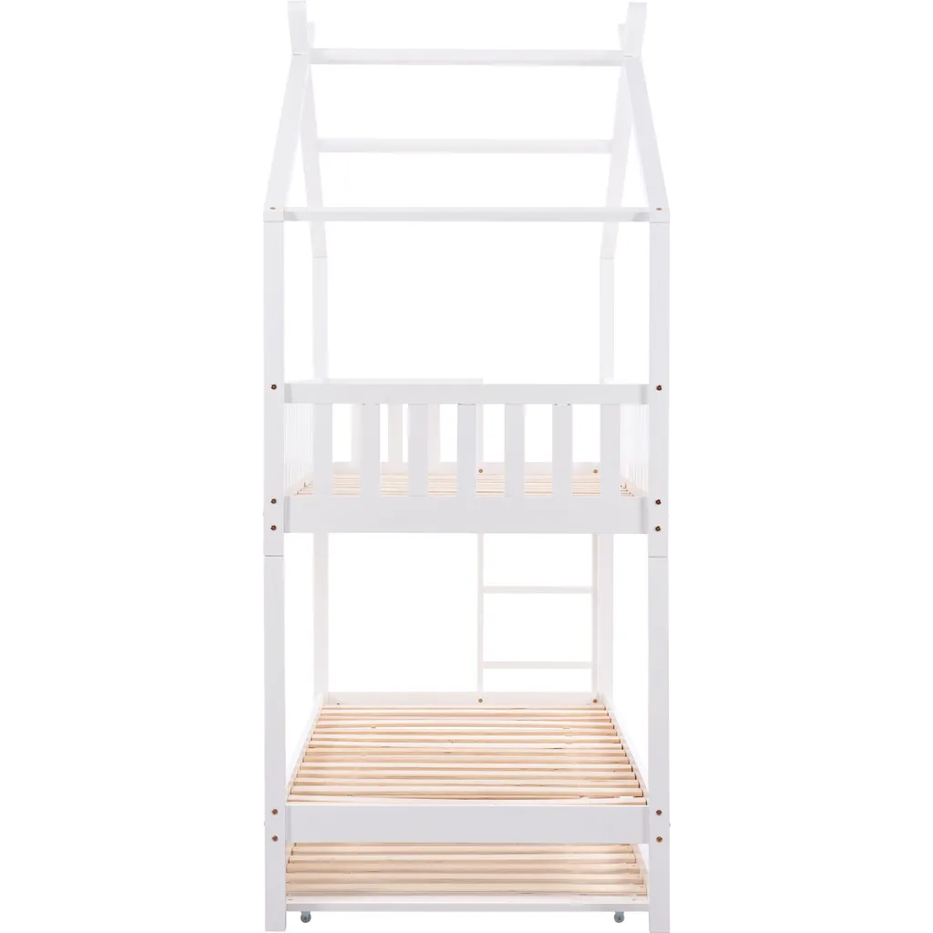 Merax Kinderbett 90x200cm Etagenbett Hochbetten Mit Leiter, Rausfallschutz Und Dachform, Ausziehbett Drei Einzelbetten Hoch Doppel Stockbett Für Kinderzimmer, Kiefernholz Rahmen, Weiß 11 Merax Kinderbett 90x200cm Etagenbett Hochbetten Mit Leiter, Rausfallschutz Und Dachform, Ausziehbett Drei Einzelbetten Hoch Doppel Stockbett Für Kinderzimmer, Kiefernholz Rahmen, Weiß – Bild 9
