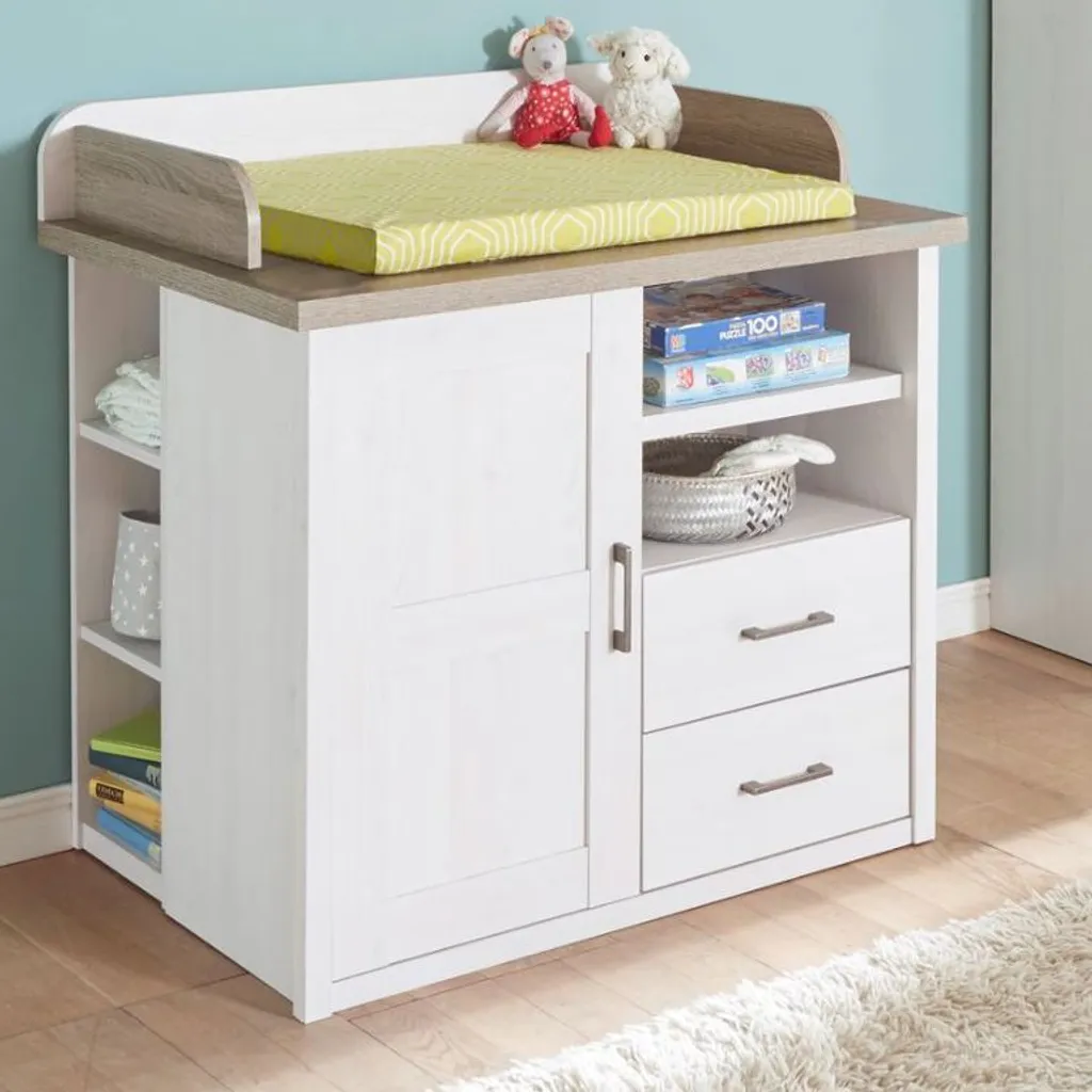 Luca Wickelkommode Inkl. Aufsatz Pinie Weiß / Trüffel 4 Luca Wickelkommode Inkl. Aufsatz Pinie Weiß / Trüffel – Bild 2