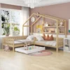 Merax Kinderbett 90x200cm/140x70cm Hausbett Mit Schubladen Und Regalen, Zaun Und Lattenrost, Spielbett Kinderhaus Aus Kiefernholz Für Zwei Kinder, Natur -Barbie Store 7111420336fdb72beeae578e70eeaea7
