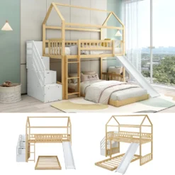 Merax Etagenbett 90x200cm Kinderbett Mit Rutsche, Treppe Mit Stauraum, Fallschutz Und Handlauf, Hausbett Aus Massivholz In Natur Und Weiß, 2 Einzelbetten Stockbett Für Kinderzimmer -Barbie Store 71a42bde1240b813d7441035256a787d