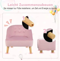COSTWAY Kindersofa Mit Hocker, Kinderstuhl Mit Flügellehne, Kleines Sofa Für Kleinkinder 3-5 Jahre, Samt-Kindercouch Für Spielzimmer & Kinderzimmer, Kindersessel Mit Ottomane (Rosa) -Barbie Store 722eefe525edc131811e4bde620c989b