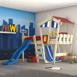 WICKEY Kinderbett Hochbett CrAzY Hutty Mit Rutsche Hausbett 90 X 200 Cm, Etagenbett - Blau -Barbie Store 727b7976e5b86c2f0f5e6c256bc9ef61