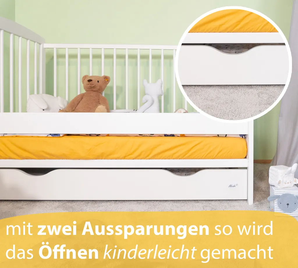 Alcube® Mitwachsendes Babybett 60 X 120 Cm Mit Schublade Gitterbett 120x60 Kiefernholz Zum Kinderbett Umbaubar In Weiß 19 Alcube® Mitwachsendes Babybett 60 X 120 Cm Mit Schublade Gitterbett 120x60 Kiefernholz Zum Kinderbett Umbaubar In Weiß – Bild 17
