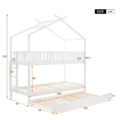 Merax Kinderbett 90x200cm Etagenbett Hochbetten Mit Leiter, Rausfallschutz Und Dachform, Ausziehbett Drei Einzelbetten Hoch Doppel Stockbett Für Kinderzimmer, Kiefernholz Rahmen, Weiß 15 Merax Kinderbett 90x200cm Etagenbett Hochbetten Mit Leiter, Rausfallschutz Und Dachform, Ausziehbett Drei Einzelbetten Hoch Doppel Stockbett Für Kinderzimmer, Kiefernholz Rahmen, Weiß -Barbie Store 74794428874e41c1af036db2fb96b7be