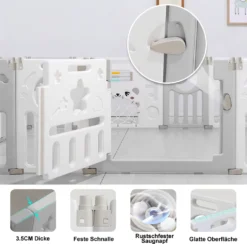 Dripex Laufgitter Laufstall Baby Absperrgitter 14-Paneele Schutzgitter Krabbelgitter Für Kinder Aus Kunststoff Mit Tür Und Spielzeugboard-Grau-Weiß -Barbie Store 74b7fd6b4e299b43a1940c2c6d8b0d6f