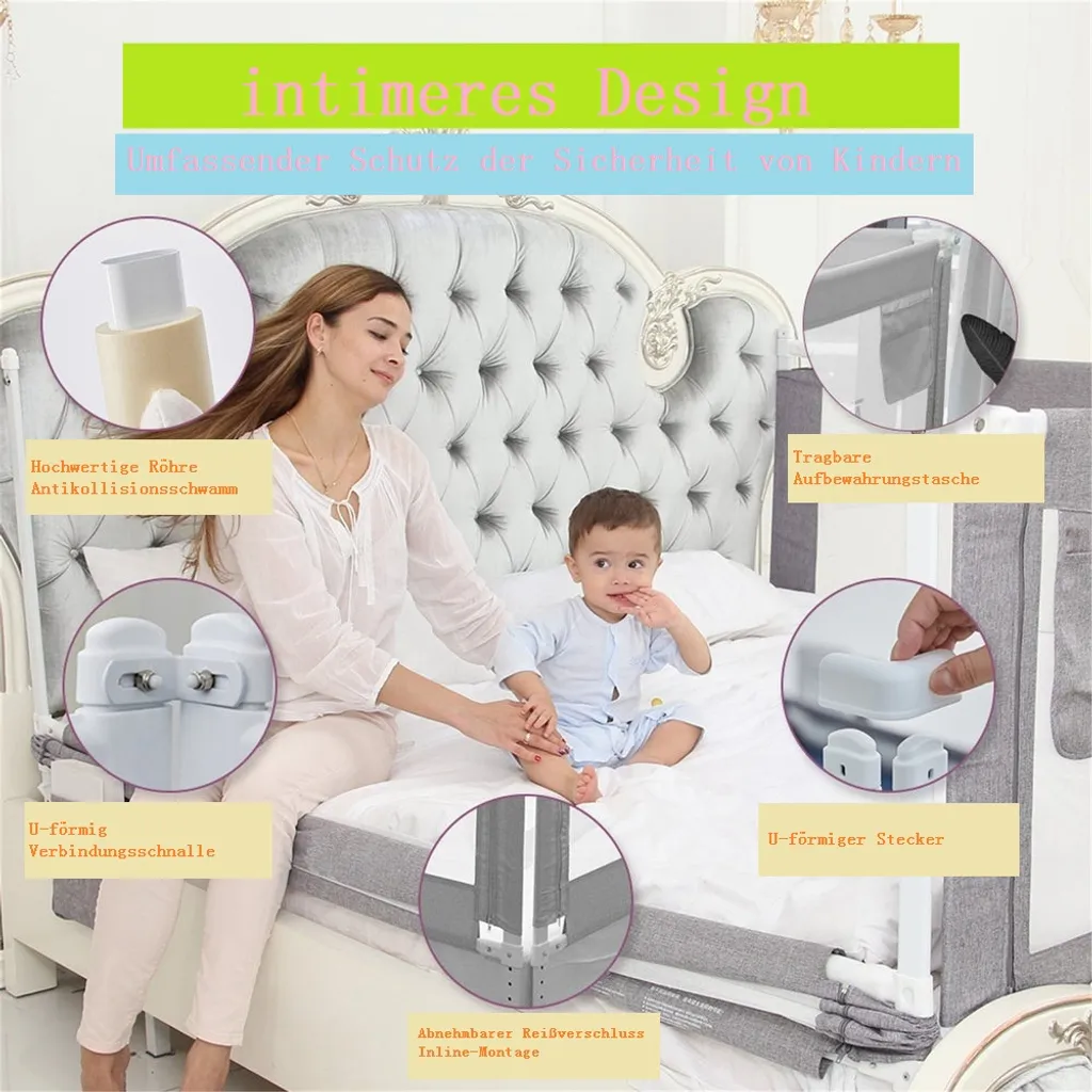 Zehnhase Bettgitter Bettschutzgitter Kinderbettgitter Babybettgitter 120 Cm, Grau, 1 Seite 6 Zehnhase Bettgitter Bettschutzgitter Kinderbettgitter Babybettgitter 120 Cm, Grau, 1 Seite – Bild 4
