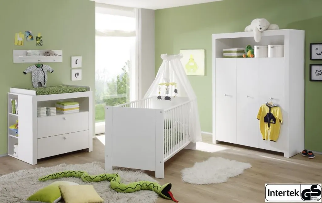 Babyzimmer Komplett Set Olivia Weiss 5-teilig Kleiderschrank Babybett Wickelkommode 2x Regal 3 Babyzimmer Komplett Set Olivia Weiss 5-teilig Kleiderschrank Babybett Wickelkommode 2x Regal