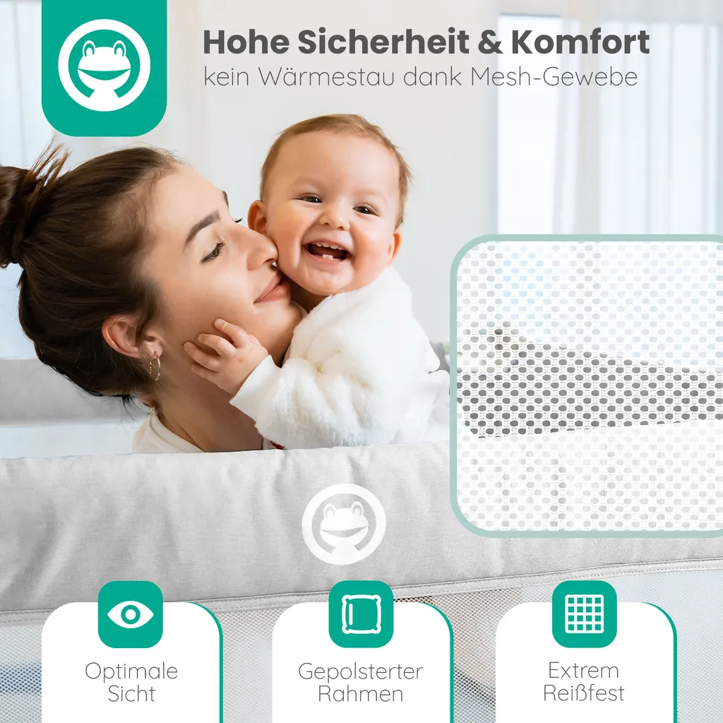 FROGGY Bettgitter 200cm Höhenverstellbar 73-105cm Baby Bettschutzgitter Für Kinder- & Elternbetten Geeignet 4 FROGGY Bettgitter 200cm Höhenverstellbar 73-105cm Baby Bettschutzgitter Für Kinder- & Elternbetten Geeignet – Bild 2
