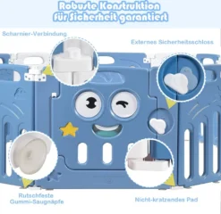 COSTWAY Baby Laufgitter 14 Paneele Mit Tür Und Spielzeugboard, Laufstall Aus Kunststoff, Absperrgitter, Krabbelgitter, Schutzgitter Für Kinder Im Alter Von 3 Monaten Bis 6 Jahren (Blau) -Barbie Store 79b36637c204339590d8f62ac695bfac
