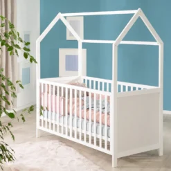 Roba Hausbett 70 X 140 Cm, Kombi-Kinderbett In Hausoptik, Weiß, 3-fach Verstellbar, Schlupfstäbe, Umbaubar Zum Juniorbett -Barbie Store 7ab2a7fe92494aa7b2584e7b0520fad3