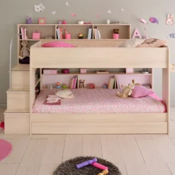 Etagenbett Bibop Akazie 90*200 Inkl Bettkasten + 2 Lattenrostplatten + Regale + Leiterpodest Kinderzimmer Spiel Hoch Doppel Stockbett -Barbie Store 7d0491be73418ca9ff374b3d7186534d