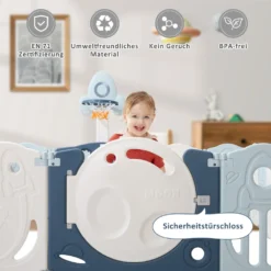 Merax Laufgitter Faltbar Laufstall Baby Absperrgitter 14+2 Paneele Schutzgitter Mit Schaukel, Rutsche Und Basketballkorb, Astronauten-Serie Krabbelgitter 4-in-1 Laufgitter Für Kinder, Blau -Barbie Store 7d1efc639651742b7cbcff86c4f8d4e3