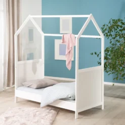 Roba Hausbett 70 X 140 Cm, Kombi-Kinderbett In Hausoptik, Weiß, 3-fach Verstellbar, Schlupfstäbe, Umbaubar Zum Juniorbett -Barbie Store 7d90e0127203c6ee6b80cf63425831b9