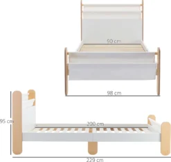 HOMCOM Kinderbett Jugendbett Hausbett Mit Betttasche Spielzeugtasche Ab 3 Jahre Holzbett Kinderzimmer Spielbett Einzelbett Kiefernholz Weiß+Natur 229 X 98 X 95 Cm -Barbie Store 7de6278fa81e72c1c6c6f21ef8cc2441