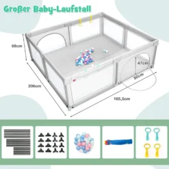 COSTWAY 206 X 185,5cm Baby Laufstall Mit 50 Spielbällen, Laufgitter Mit Atmungsaktivem Netz Und Reißverschluss, Krabbelgitter Mit 2 Türen, Laufgitterzelt Für Säuglinge Und Kinder (Grau) 12 COSTWAY 206 X 185,5cm Baby Laufstall Mit 50 Spielbällen, Laufgitter Mit Atmungsaktivem Netz Und Reißverschluss, Krabbelgitter Mit 2 Türen, Laufgitterzelt Für Säuglinge Und Kinder (Grau) -Barbie Store 7e29d45b6717275b979e97124ecd5e4a