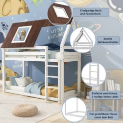 Merax Etagenbett Mit Rechtwinkliger Leiter Und Fallschutz, Dach Und Zäune, Kinderbett 90x200cm Stockbett Hausbett Aus Kiefer, Weiß Und Braun -Barbie Store 7ed62df60ef4a8f12cb28cc6d22ad070