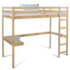 Homestyle4u 1930, Kinder Hochbett Mit Schreibtisch, Kinderbett 90x200 Cm Natur, Holz Kiefer