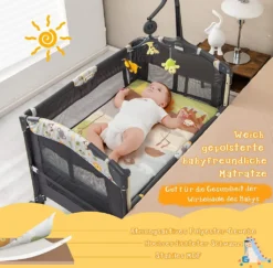 COSTWAY 4 In 1 Klappbares Reisebett & Beistellbett & Wickeltisch & Laufstall Rollbar, 2 Ebenen Babybett Inkl. Spielbogen, Matratze, Wickelauflage, Windelaufbewahrung Und Spieluhr (Hellgrau) 13 COSTWAY 4 In 1 Klappbares Reisebett & Beistellbett & Wickeltisch & Laufstall Rollbar, 2 Ebenen Babybett Inkl. Spielbogen, Matratze, Wickelauflage, Windelaufbewahrung Und Spieluhr (Hellgrau) -Barbie Store 7f7b02db320356daf38b869c3c6b145f