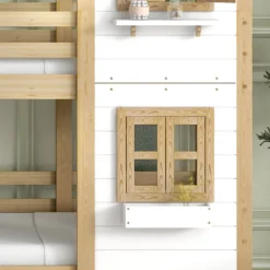 Merax Etagenbett 90x200cm Kinderbett Mit Leiter, Fallschutz Und Lattenrost, Hochbett Stockbett Kiefer Holzbett Hausbett Mit Dach Und Fenster, Weiß/Natur -Barbie Store 81336318f6d667ae2645320cf47d8135