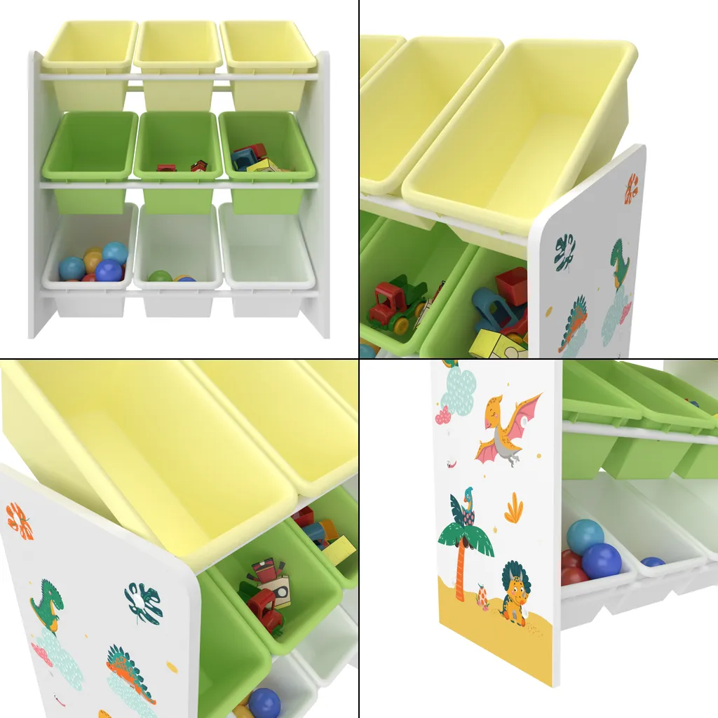 Kinderregal Muxía Mit 9 Aufbewahrungsboxen Spielzeugregal Mit Dinosaurier-Motiv Spielregal Weiß Grün Gelb Kinderzimmer Organizer 8 Kinderregal Muxía Mit 9 Aufbewahrungsboxen Spielzeugregal Mit Dinosaurier-Motiv Spielregal Weiß Grün Gelb Kinderzimmer Organizer – Bild 6
