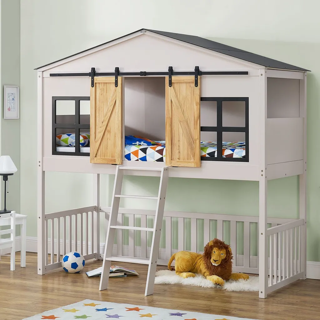 Juskys Kinderbett Farmhaus 90 X 200 Cm Mit Treppe, Dach & Fenster – Hochbett Rosa Für Kinder – Lattenrost Bis 150 Kg – Hausbett Aus Massivholz 8 Juskys Kinderbett Farmhaus 90 X 200 Cm Mit Treppe, Dach & Fenster – Hochbett Rosa Für Kinder – Lattenrost Bis 150 Kg – Hausbett Aus Massivholz – Bild 6