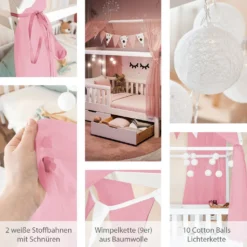 Alcube® Hausbett 90 X 200 Cm Komplett-Set Mit Schubladen Matratze Und Deko Rosa, Rausfallschutz Und Lattenrost, Kinderbett 90x200 Cm Für Mädchen Und Jungen Kinderbetten Aus Massivem Kiefernholz -Barbie Store 8322d4b62f6651abfed97cb6fd1080d4