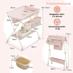 COSTWAY Klappbare Wickeltisch, Höhenverstellbarer Wickelstation Mit Stauraum & Abnehmbaren Feststellbaren Rädern & Sicherheitsgurt & Wasserbecken, Mobile Wickelkommode Für Baby (Rosa) -Barbie Store 83cbb43d2a5b78d275705963bf153ffb