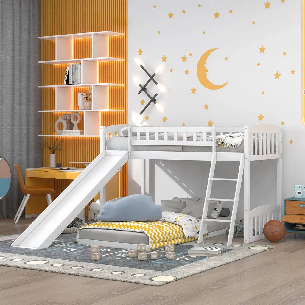 Merax Etagenbetten 90x200cm/90x200cm Hochbett Für 2 Kinder, Doppel Stockbett Teilbar Zu 2 Einzelbetten, Kinderbett Mit Rutsche Und Lattenrost, Weiß 3 Merax Etagenbetten 90x200cm/90x200cm Hochbett Für 2 Kinder, Doppel Stockbett Teilbar Zu 2 Einzelbetten, Kinderbett Mit Rutsche Und Lattenrost, Weiß