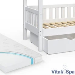 VitaliSpa Kinderbett + Schubladen + Matratze Design Weiß 167,6 X 87,6 X 133,6 Cm Massivholz -Barbie Store 8647de6b6d69b6e9525af04ae38e7a36