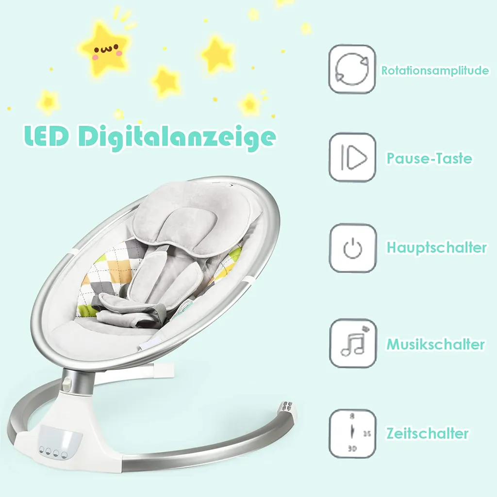 COSTWAY Babywippe Elektrisch Mit Timer, Babyschaukel Babywiege Mit 5 Schwingungsamplituden Musik Und Bluetoothfunktion Beige 8 COSTWAY Babywippe Elektrisch Mit Timer, Babyschaukel Babywiege Mit 5 Schwingungsamplituden Musik Und Bluetoothfunktion Beige – Bild 6
