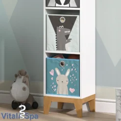 VitaliSpa Kinderregal Hochregal Würfelregal Malia Weiß Eiche Modern 35x160 Cm Kinderzimmer Regal Kindermöbel Ablage Fach Spielzeugaufbewahrung Spielzeugablage Kinderkleidung -Barbie Store 86b9ccc3d3651679df4b2652c60bbd9c