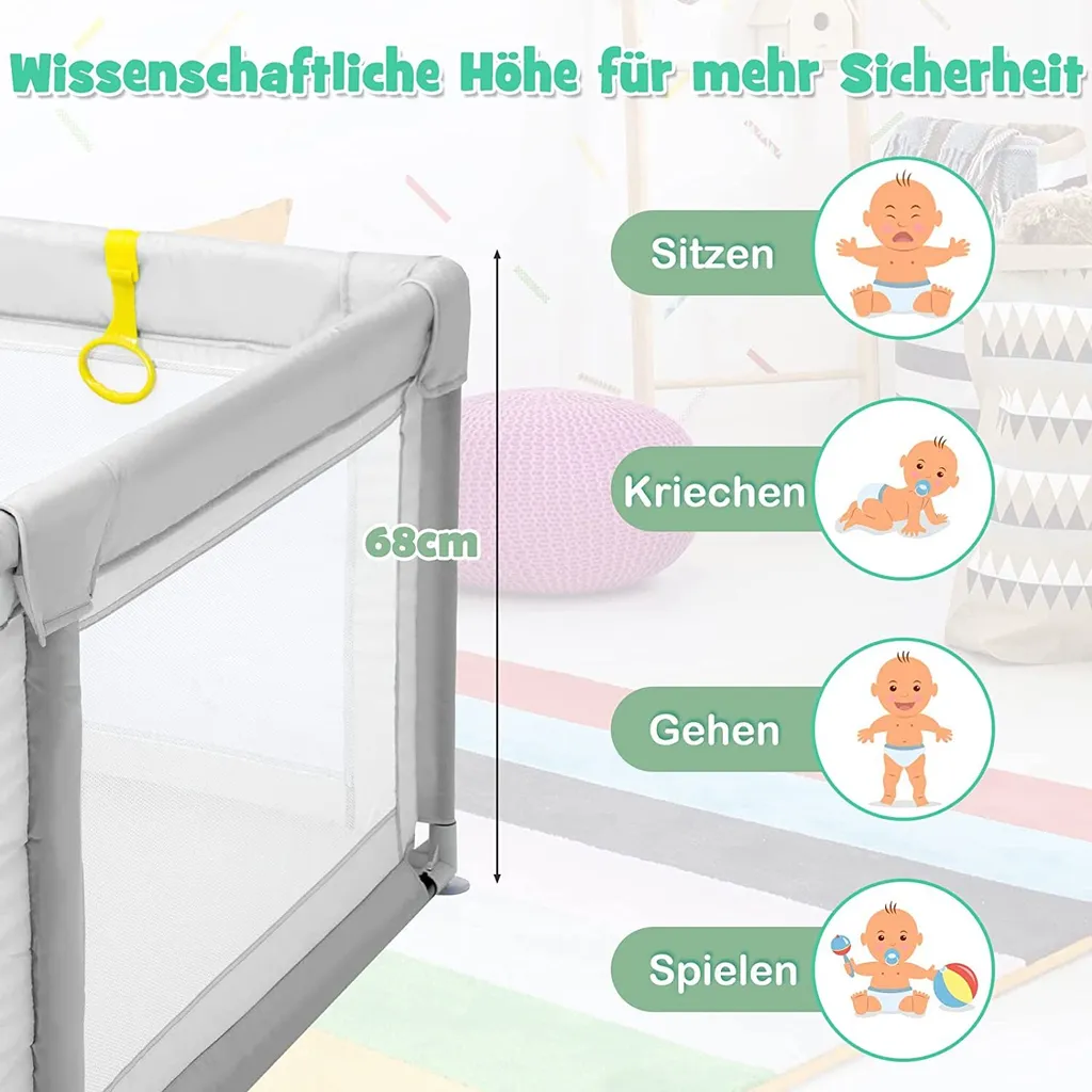 COSTWAY 206 X 185,5cm Baby Laufstall Mit 50 Spielbällen, Laufgitter Mit Atmungsaktivem Netz Und Reißverschluss, Krabbelgitter Mit 2 Türen, Laufgitterzelt Für Säuglinge Und Kinder (Grau) 5 COSTWAY 206 X 185,5cm Baby Laufstall Mit 50 Spielbällen, Laufgitter Mit Atmungsaktivem Netz Und Reißverschluss, Krabbelgitter Mit 2 Türen, Laufgitterzelt Für Säuglinge Und Kinder (Grau) – Bild 3