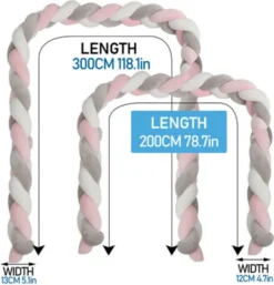 Lospitch Bettschlange Weben Bettumrandung, Babybett Nestchen Stossfaenger Dekoration, Fuer Krippe Kinderbett, Weiche Kristallsamt Kantenschutz Kopfschutz Laenge 2M Grau Weiss Rosa -Barbie Store 89a12b0cf71abc9b34f50b684be73390