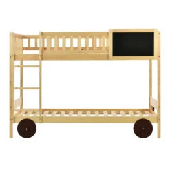 Merax Etagenbett 90x200cm Kinderbett Mit Rechtwinkliger Treppe Und Tafel, Zaun Und Rädern, Stockbett Rahmen Aus Kiefer, Teilbar Zu 2 Einzelbetten, Natur -Barbie Store 89f8cf7ae2d5ea775c030a14485a43e4