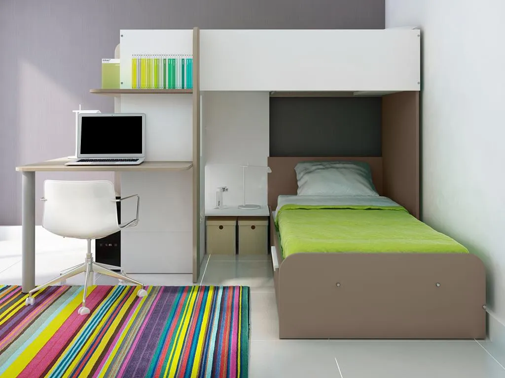 Hochbett 2x 90 X 190 Cm Mit Schreibtisch + Bettboden - Weiß, Naturfarben & Braun - SAMUEL 5 Hochbett 2x 90 X 190 Cm Mit Schreibtisch + Bettboden - Weiß, Naturfarben & Braun - SAMUEL – Bild 3